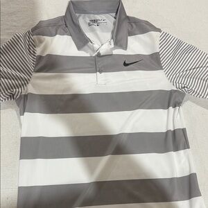 Nike Men's Gray and White Striped Polo Shirt